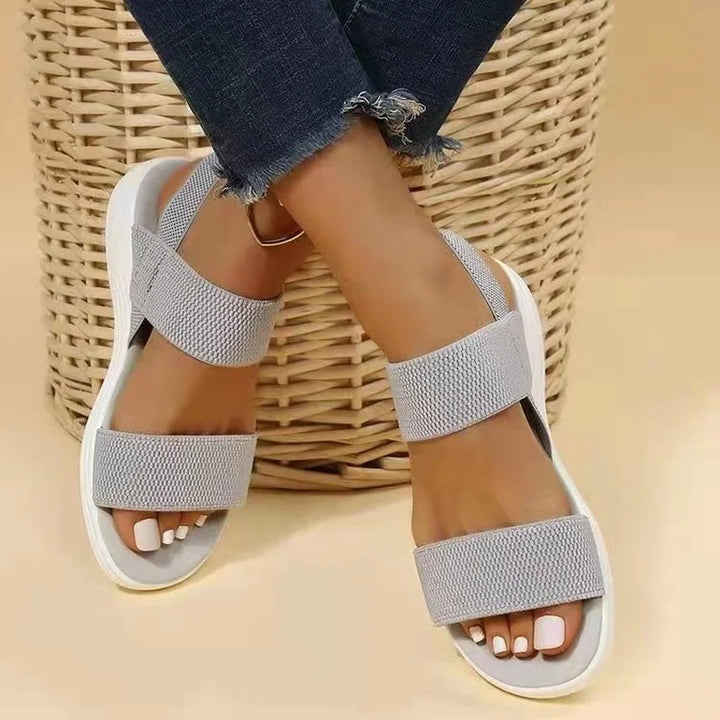 Women’s Open Toe Sandals with Wide Straps and Textured Platform Soles