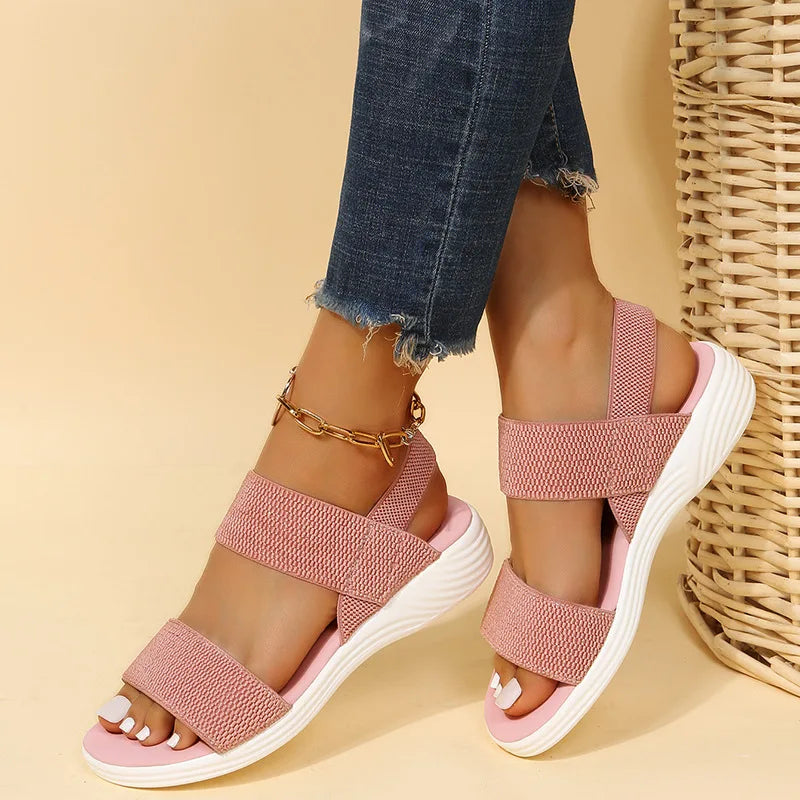 Women’s Open Toe Sandals with Wide Straps and Textured Platform Soles