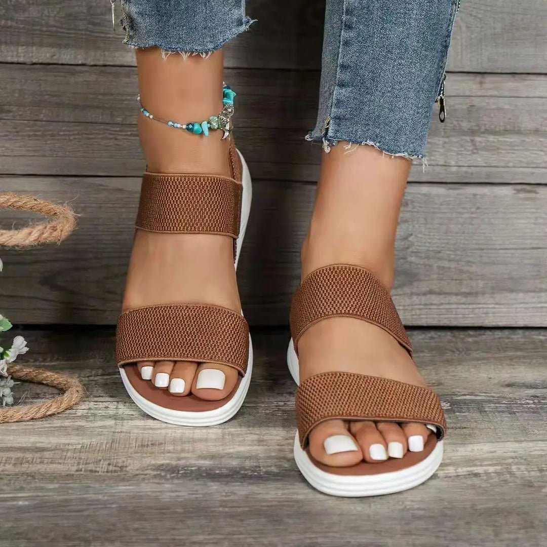 Women’s Open Toe Sandals with Wide Straps and Textured Platform Soles