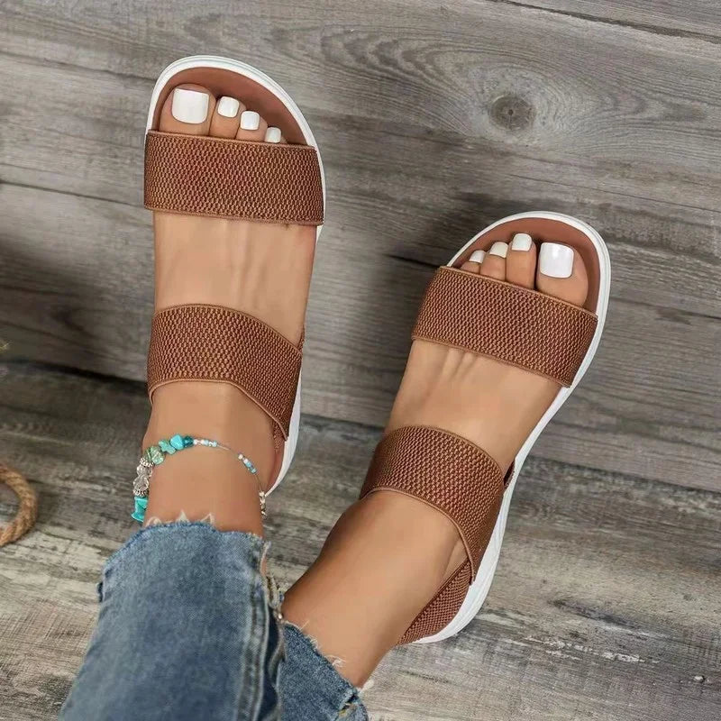 Women’s Open Toe Sandals with Wide Straps and Textured Platform Soles
