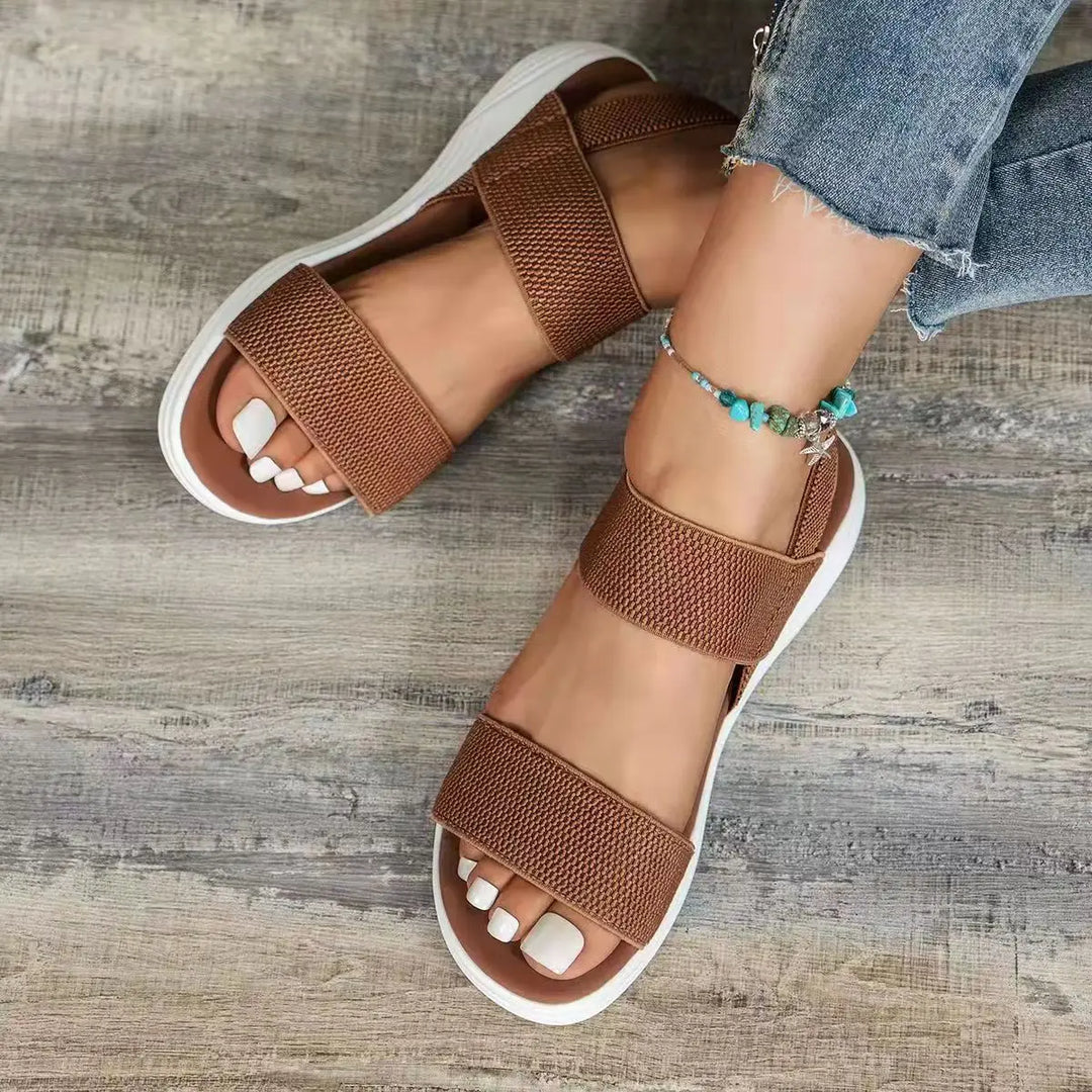 Women’s Open Toe Sandals with Wide Straps and Textured Platform Soles