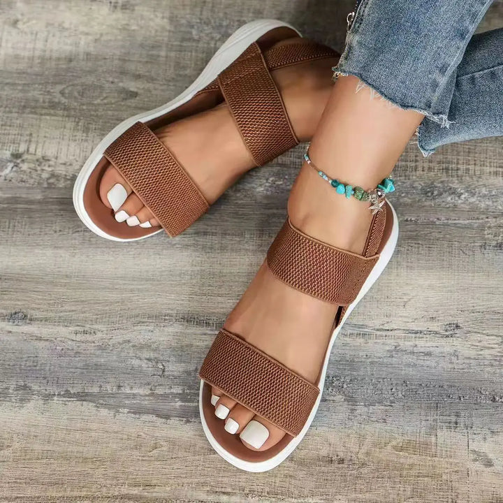 Women’s Open Toe Sandals with Wide Straps and Textured Platform Soles