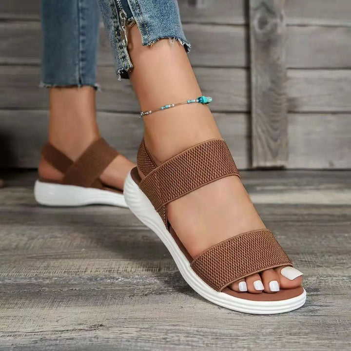 Women’s Open Toe Sandals with Wide Straps and Textured Platform Soles