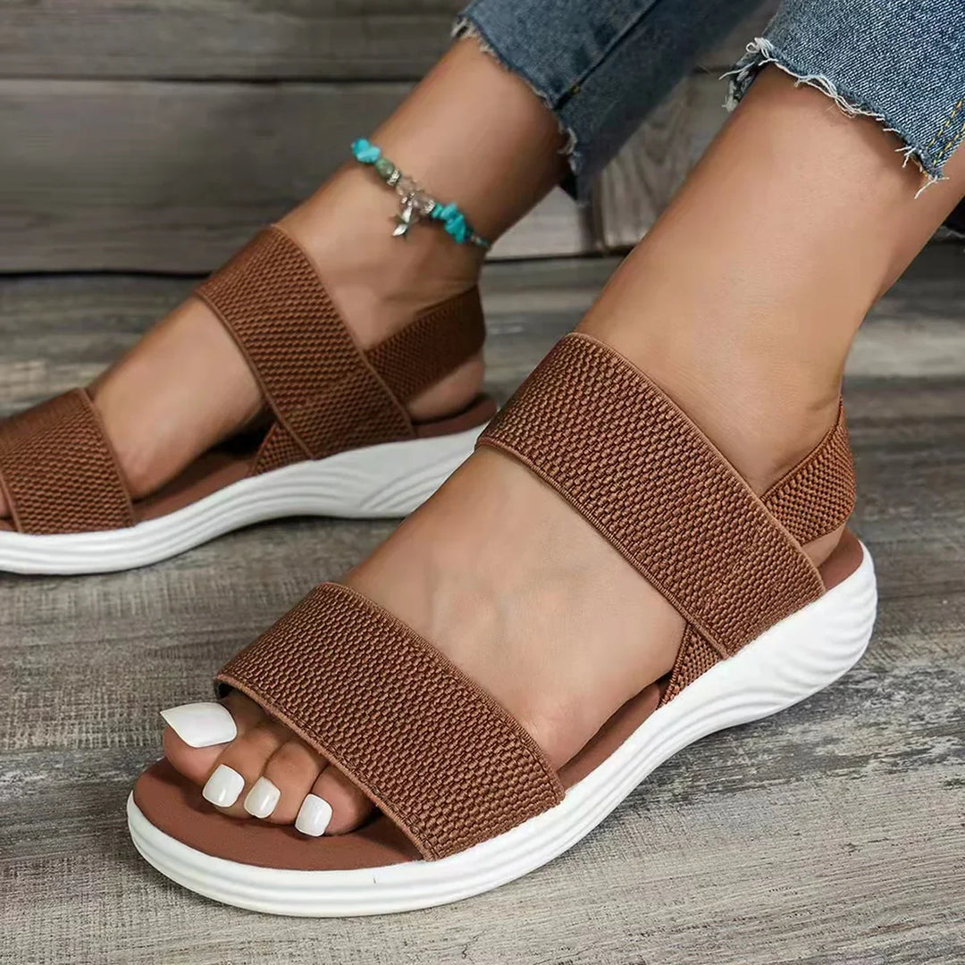Women’s Open Toe Sandals with Wide Straps and Textured Platform Soles