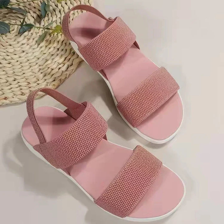 Women’s Open Toe Sandals with Wide Straps and Textured Platform Soles