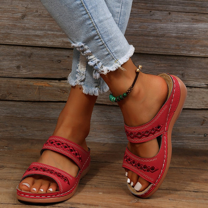 Women's Open-Toe Slide Sandals with Dual Straps and Geometric Cutouts