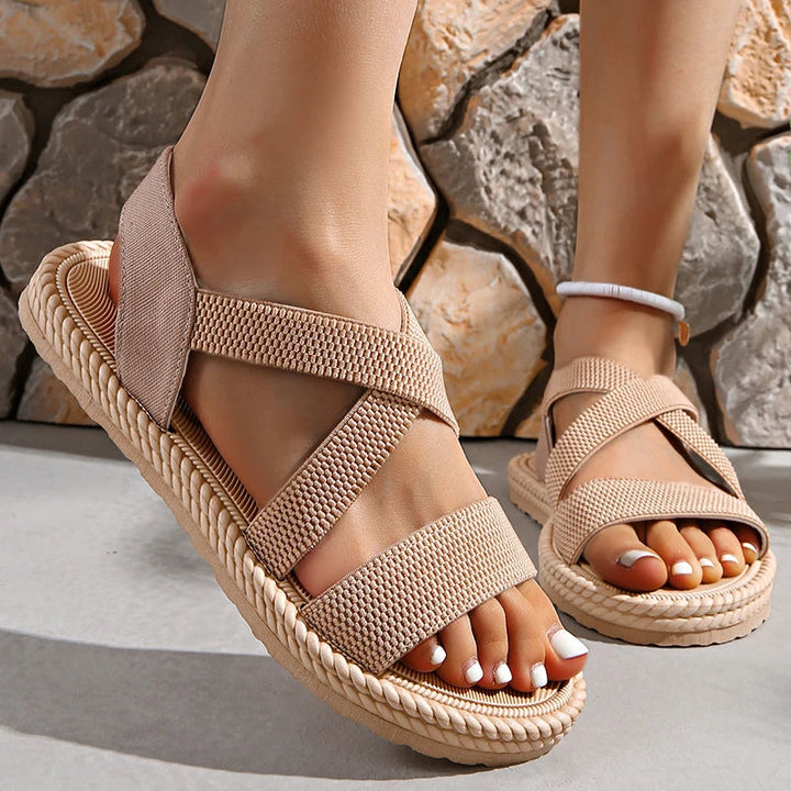 Women's Open Toe Slingback Sandals with Crisscross Straps and Braided Sole