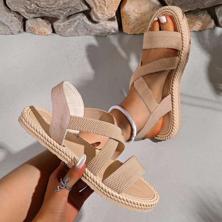 Women's Open Toe Slingback Sandals with Crisscross Straps and Braided Sole