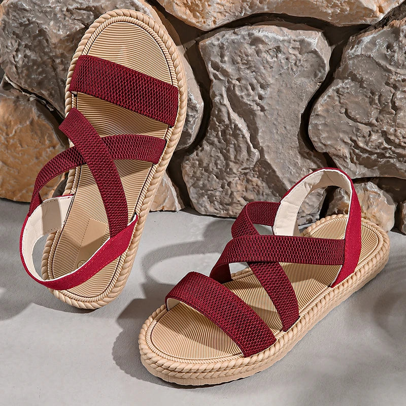 Women's Open Toe Slingback Sandals with Crisscross Straps and Braided Sole