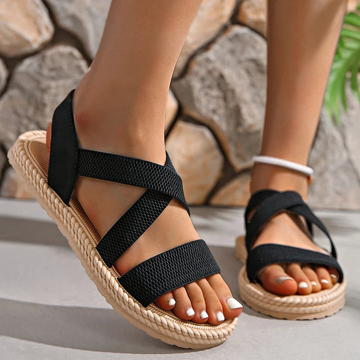 Women's Open Toe Slingback Sandals with Crisscross Straps and Braided Sole