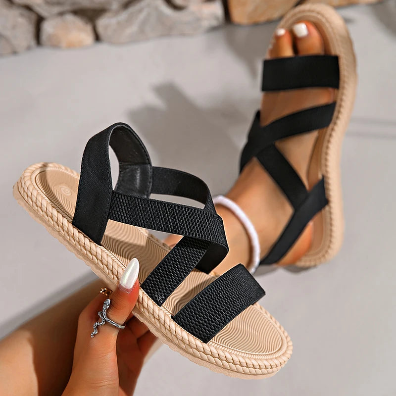 Women's Open Toe Slingback Sandals with Crisscross Straps and Braided Sole