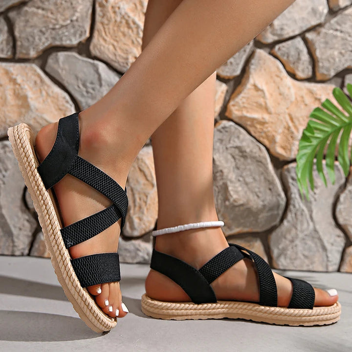 Women's Open Toe Slingback Sandals with Crisscross Straps and Braided Sole