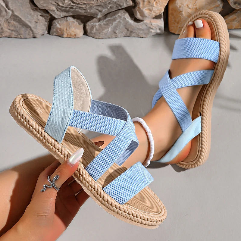 Women's Open Toe Slingback Sandals with Crisscross Straps and Braided Sole