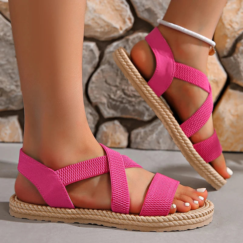 Women's Open Toe Slingback Sandals with Crisscross Straps and Braided Sole