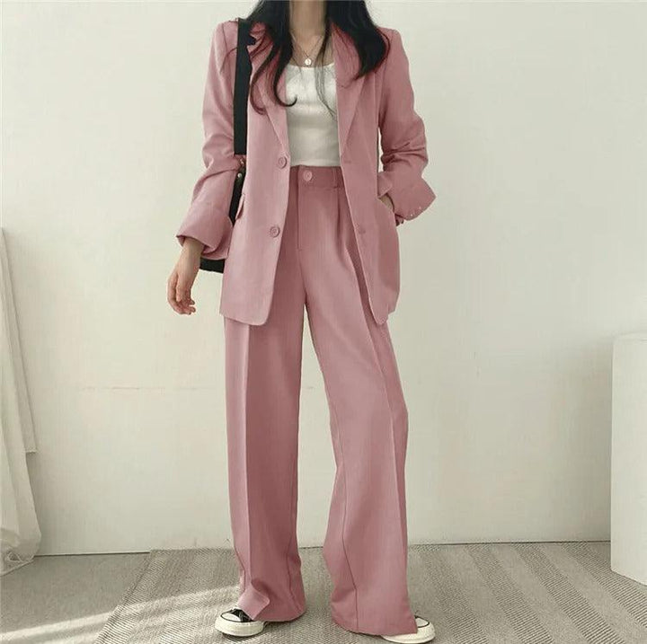 Women’s Oversized Two-Piece Suit with Notch Lapel Blazer and Wide-Leg Pants