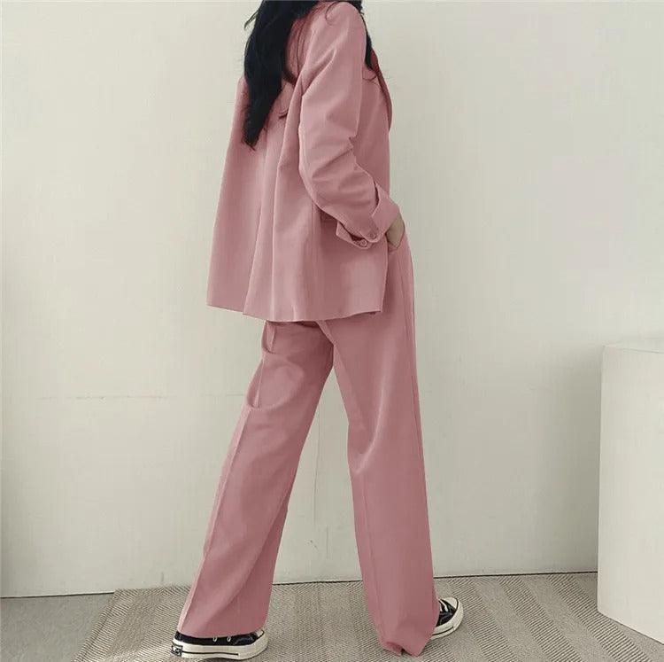Women’s Oversized Two-Piece Suit with Notch Lapel Blazer and Wide-Leg Pants