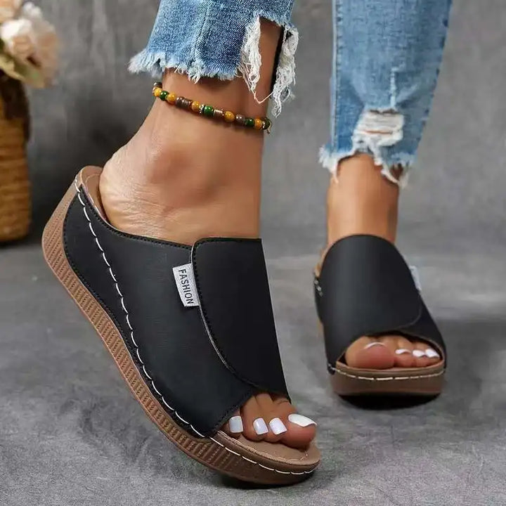 Women’s Platform Slide Sandals with Open Toe and Wedge Sole