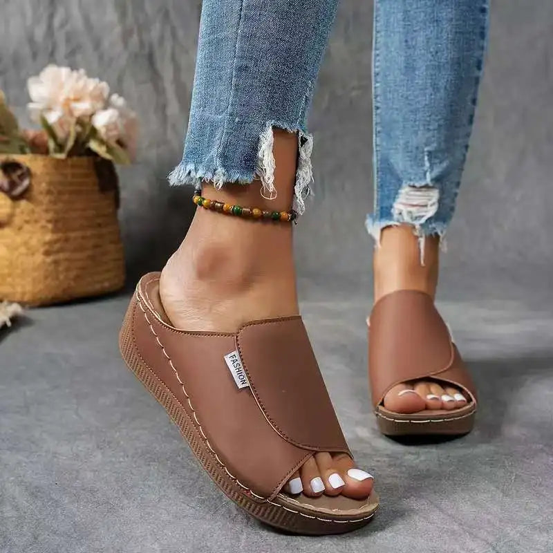 Women’s Platform Slide Sandals with Open Toe and Wedge Sole