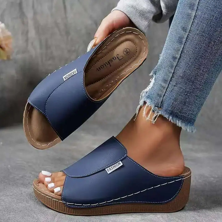 Women’s Platform Slide Sandals with Open Toe and Wedge Sole
