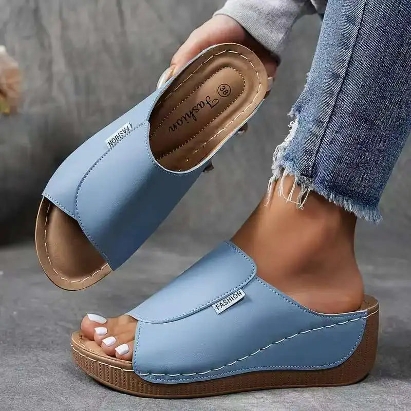 Women’s Platform Slide Sandals with Open Toe and Wedge Sole