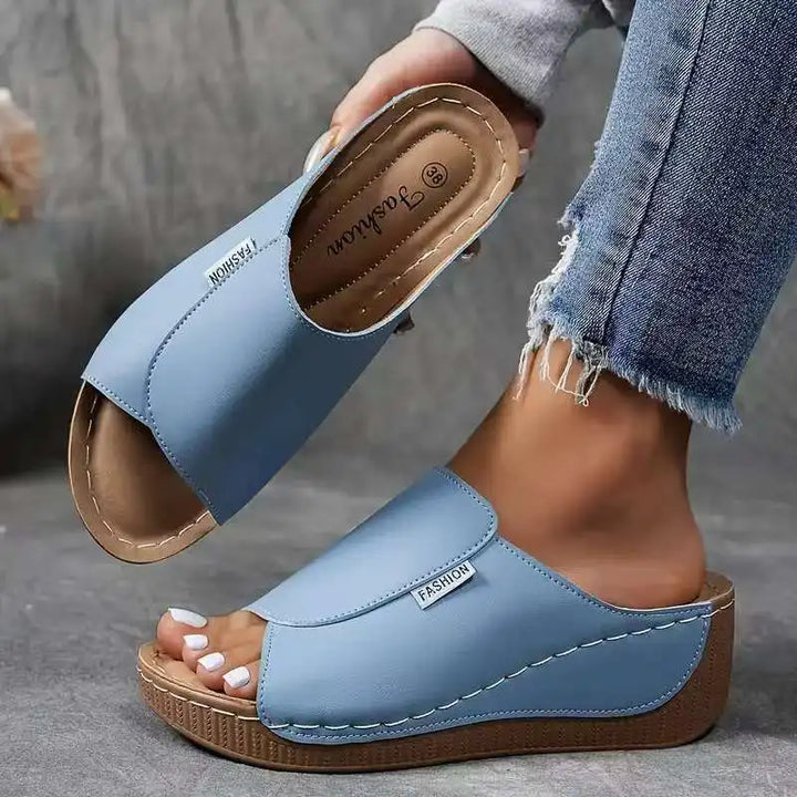 Women’s Platform Slide Sandals with Open Toe and Wedge Sole