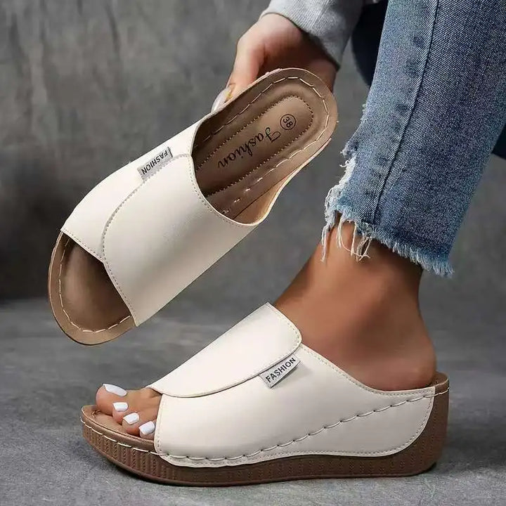 Women’s Platform Slide Sandals with Open Toe and Wedge Sole