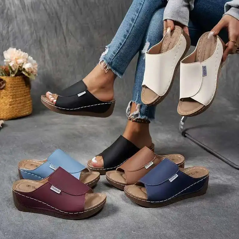 Women’s Platform Slide Sandals with Open Toe and Wedge Sole