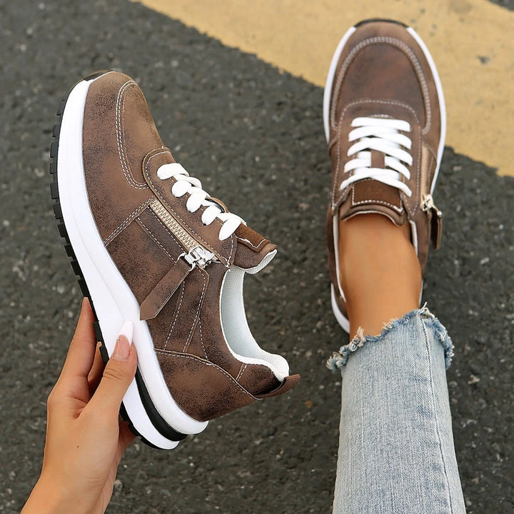 Women's Platform Sneakers with Side Zipper and Laces