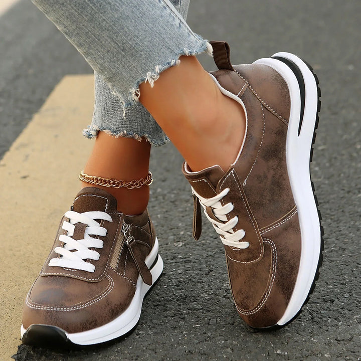 Women's Platform Sneakers with Side Zipper and Laces