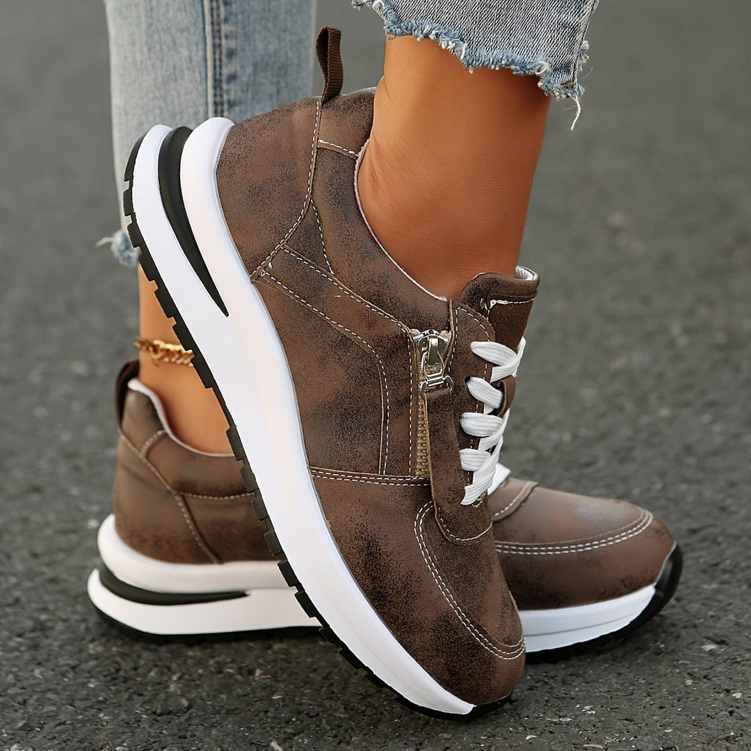 Women's Platform Sneakers with Side Zipper and Laces