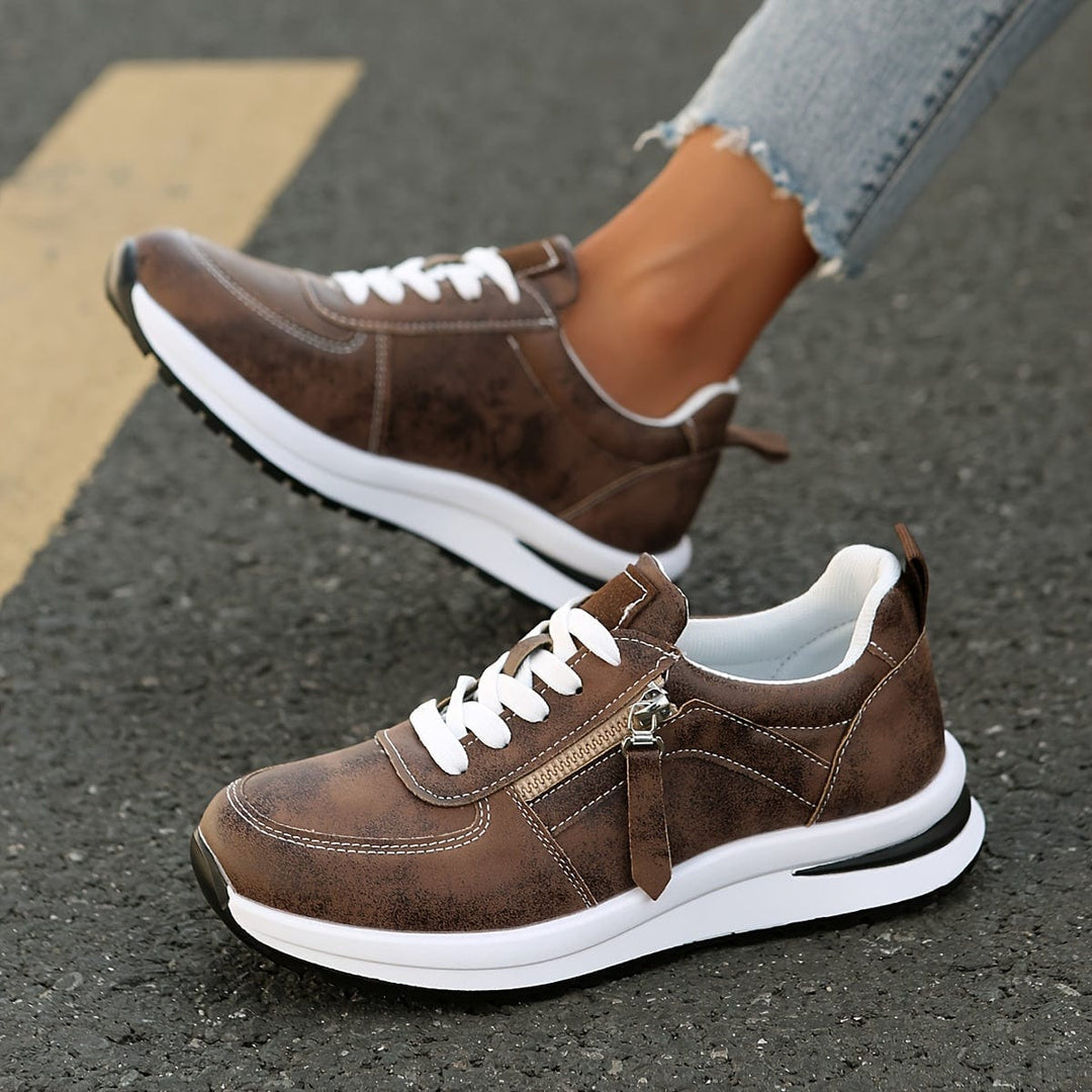 Women's Platform Sneakers with Side Zipper and Laces