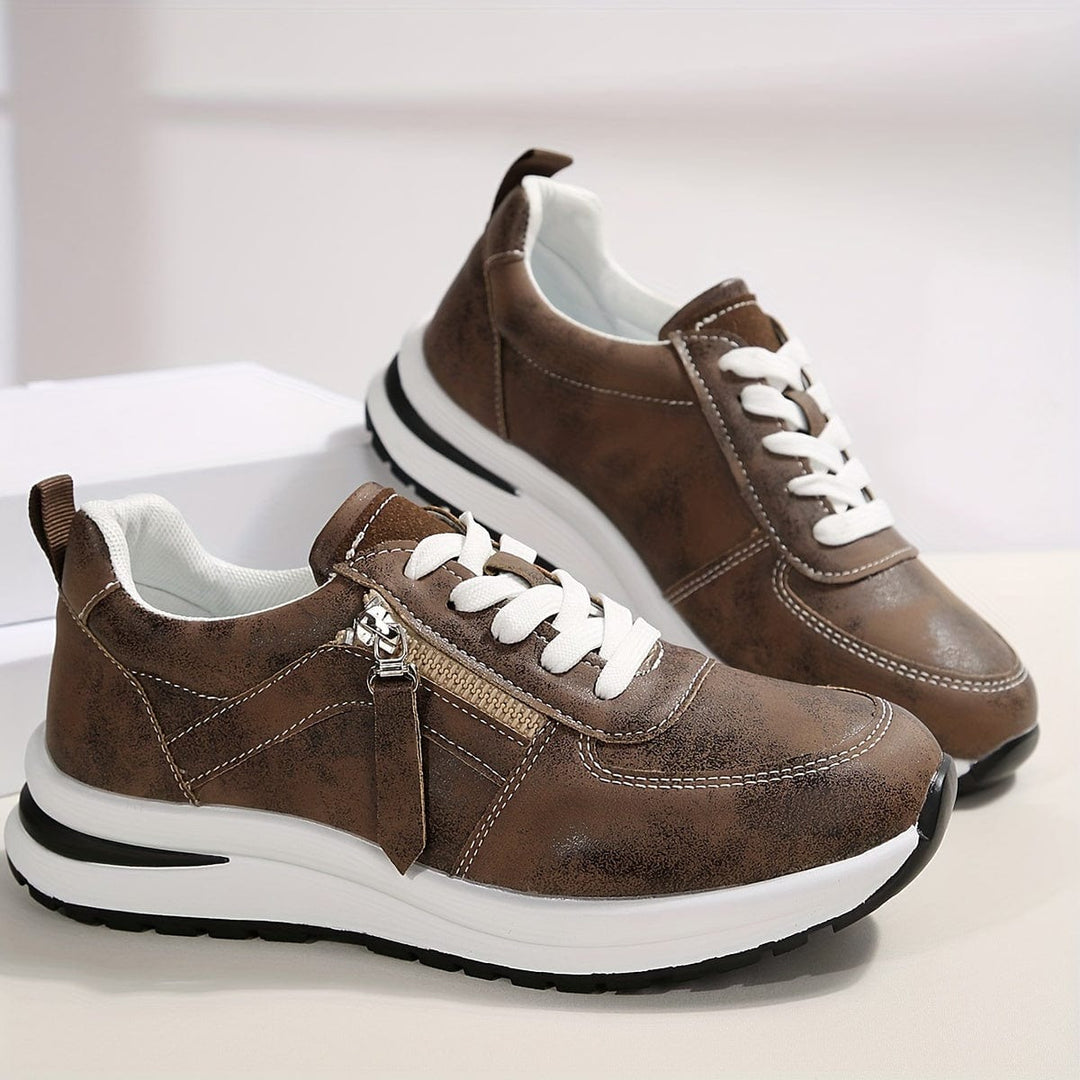 Women's Platform Sneakers with Side Zipper and Laces