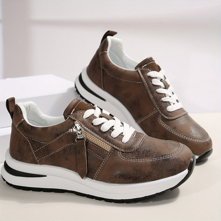 Women's Platform Sneakers with Side Zipper and Laces