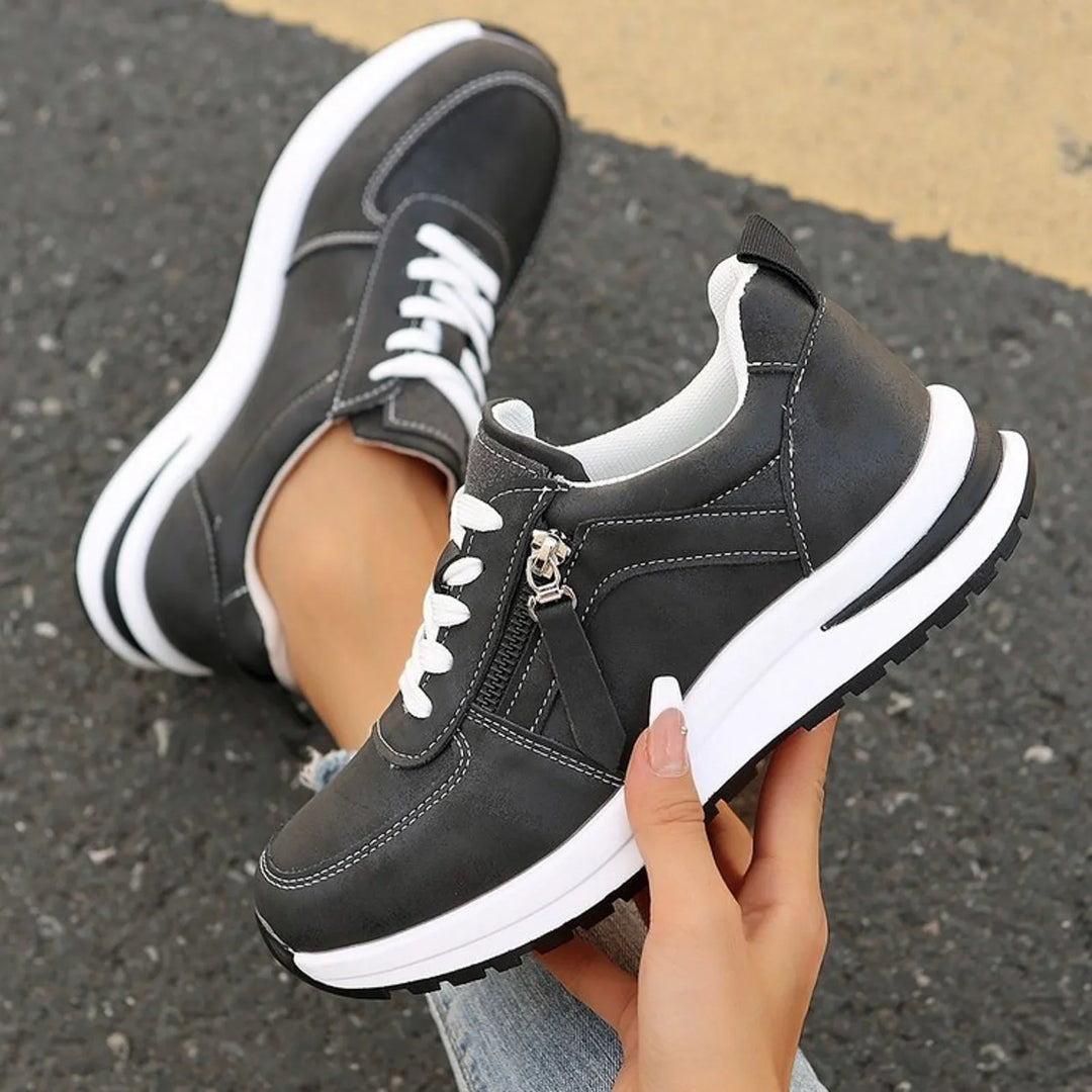 Women's Platform Sneakers with Side Zipper and Laces
