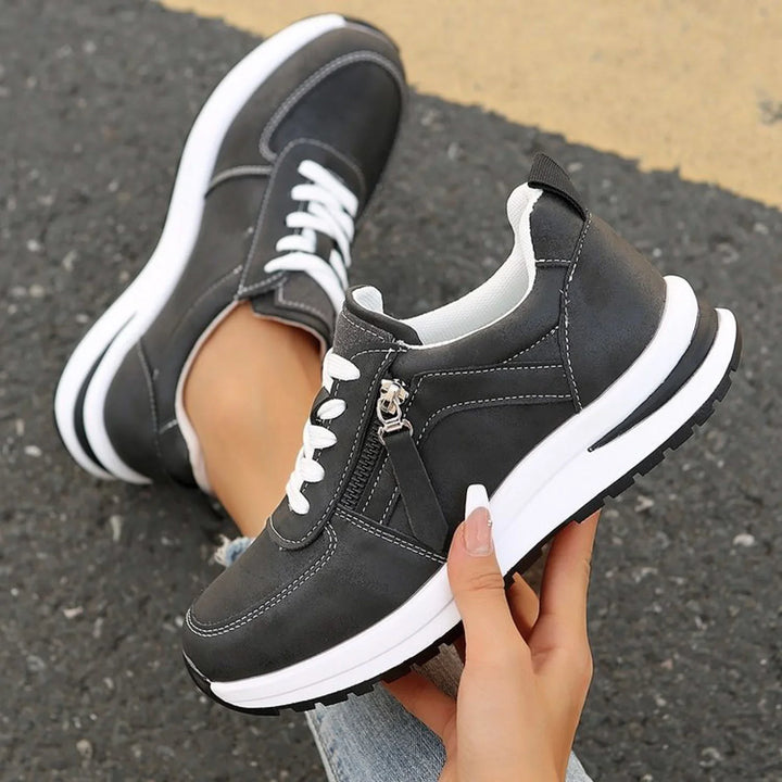 Women's Platform Sneakers with Side Zipper and Laces
