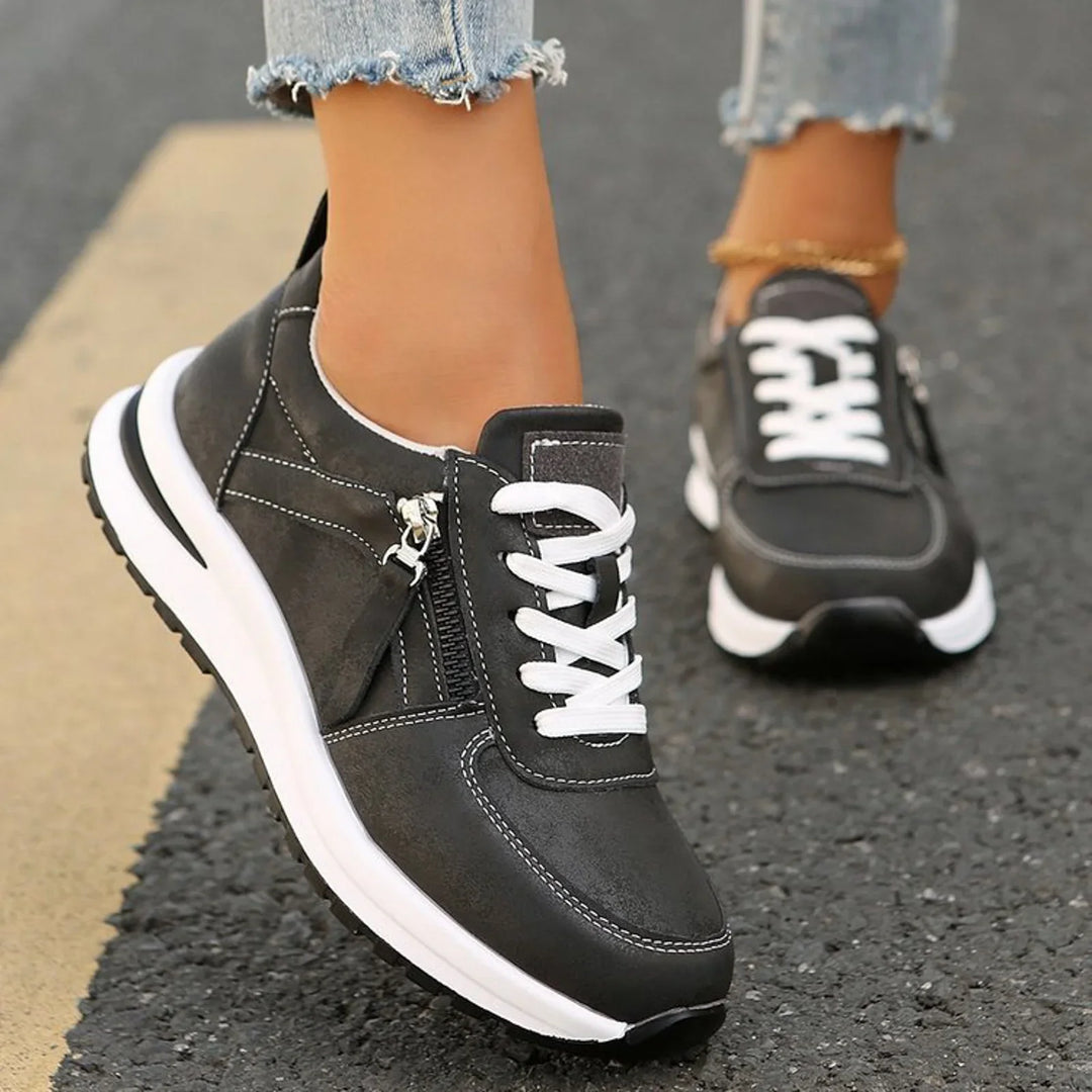 Women's Platform Sneakers with Side Zipper and Laces