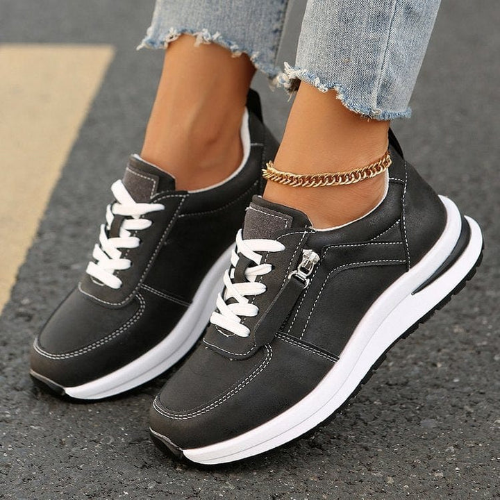 Women's Platform Sneakers with Side Zipper and Laces
