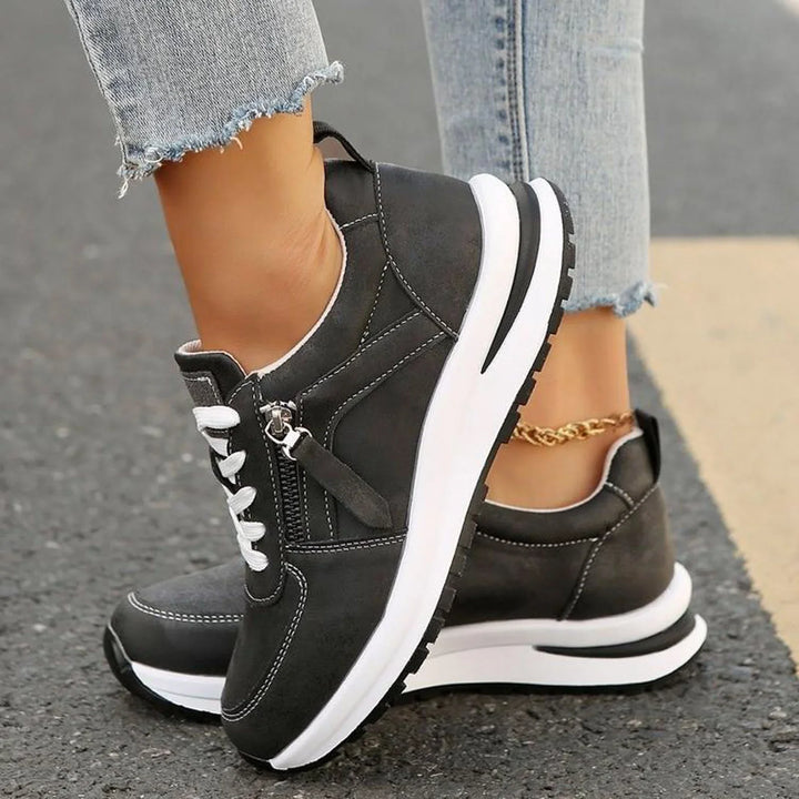 Women's Platform Sneakers with Side Zipper and Laces