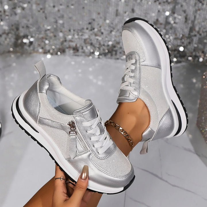 Women's Platform Sneakers with Side Zipper and Laces