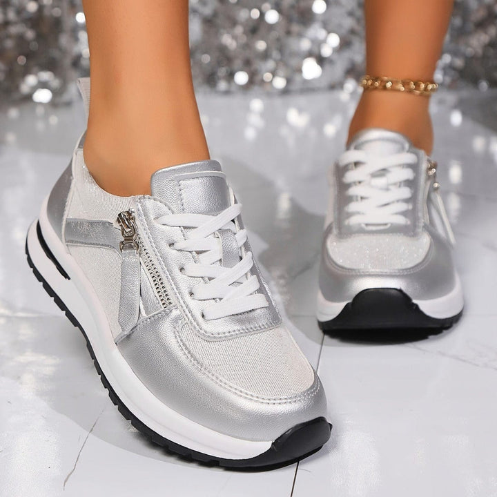 Women's Platform Sneakers with Side Zipper and Laces