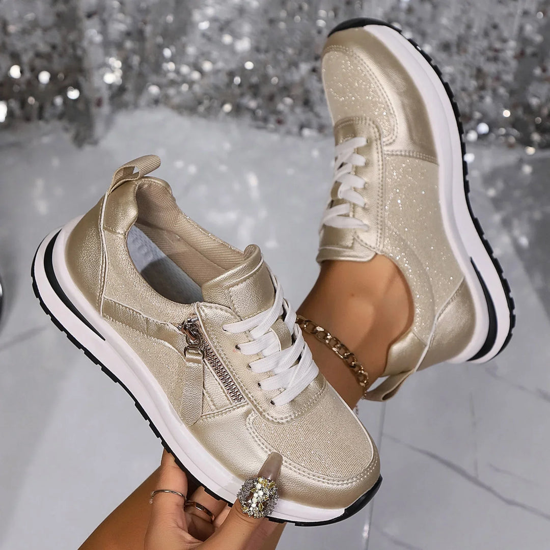 Women's Platform Sneakers with Side Zipper and Laces