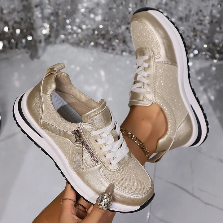 Women's Platform Sneakers with Side Zipper and Laces