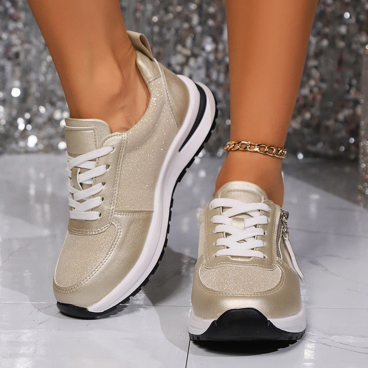 Women's Platform Sneakers with Side Zipper and Laces