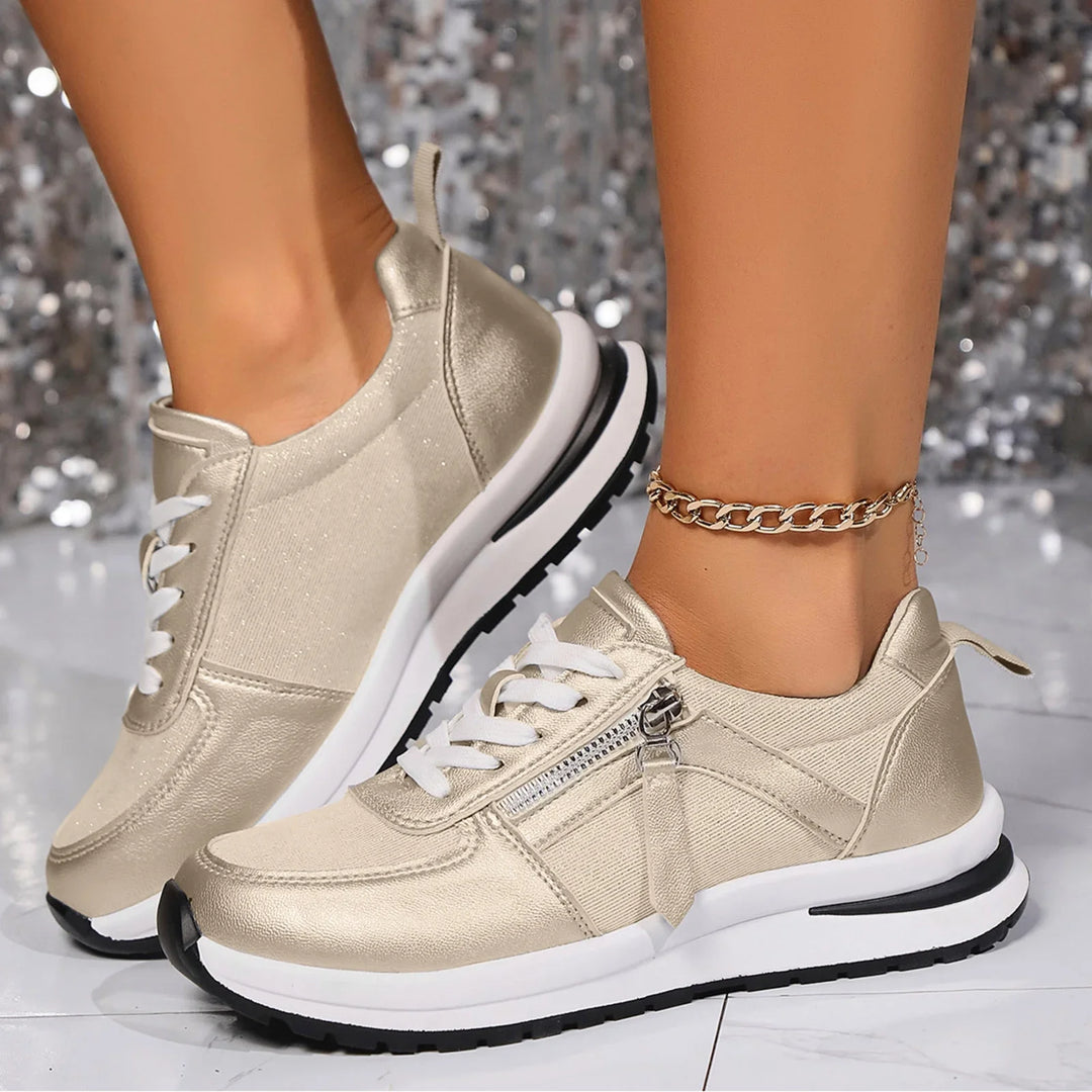 Women's Platform Sneakers with Side Zipper and Laces