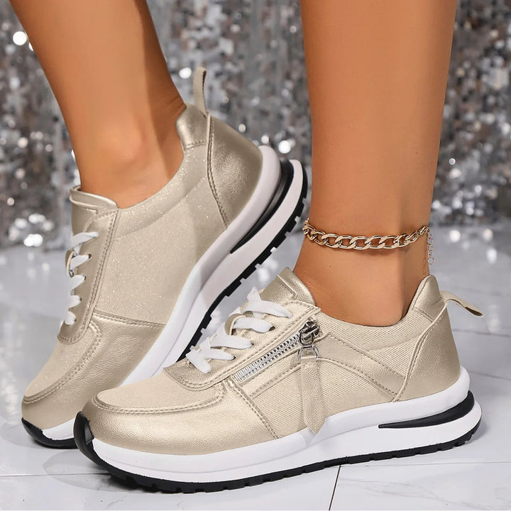 Women's Platform Sneakers with Side Zipper and Laces