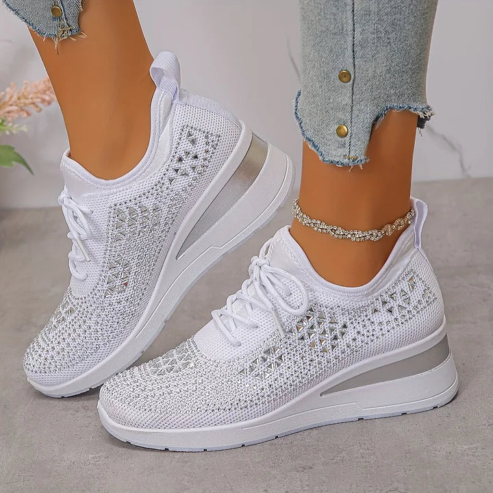 Women's Platform Wedge Sneakers with Embellishments and Lace-up Closure