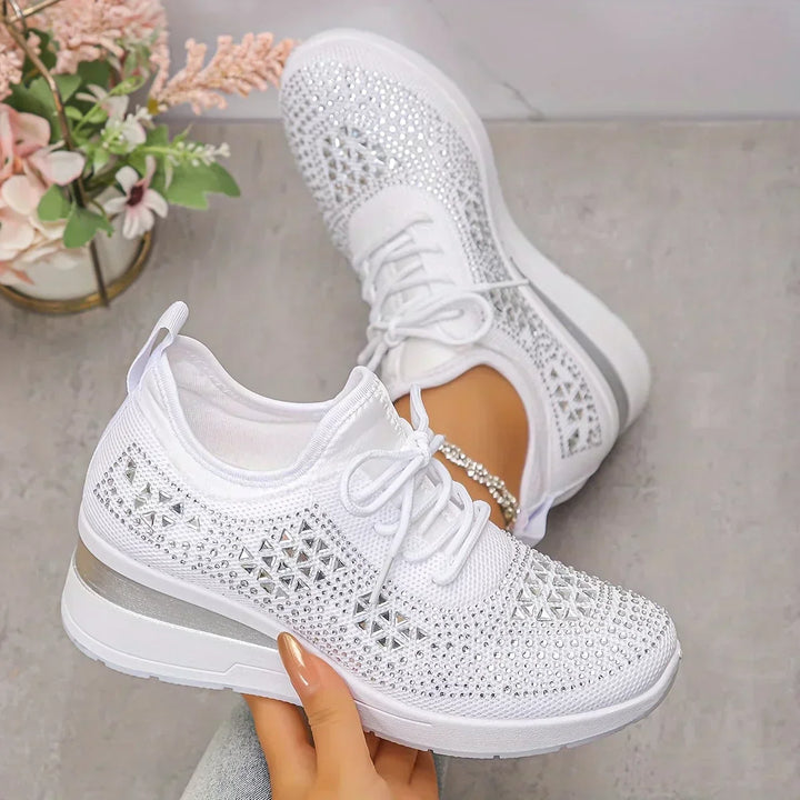 Women's Platform Wedge Sneakers with Embellishments and Lace-up Closure