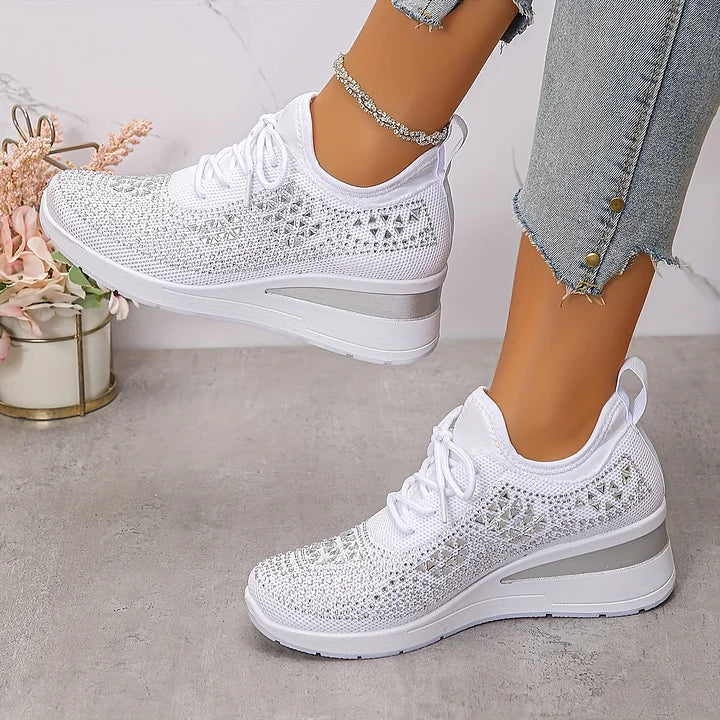 Women's Platform Wedge Sneakers with Embellishments and Lace-up Closure