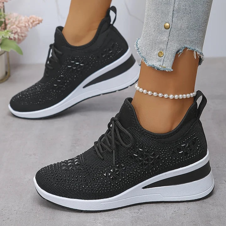 Women's Platform Wedge Sneakers with Embellishments and Lace-up Closure