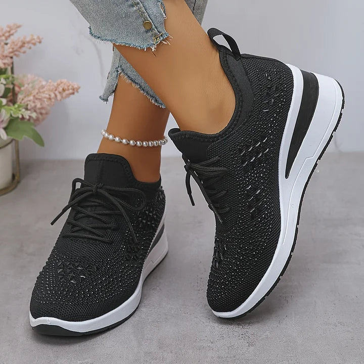 Women's Platform Wedge Sneakers with Embellishments and Lace-up Closure